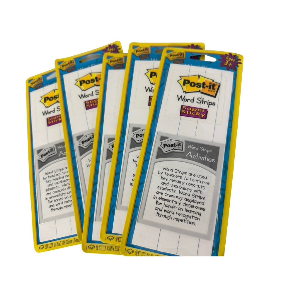 3M Post It Super Sticky White Word Strips Qty:5.-50 Sheets Per Pad. 250 Total